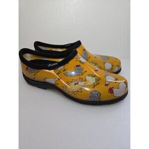 Sloggers Chicken Print Garden Shoes Womens Size 10 Waterproof Yellow Quirky Cute